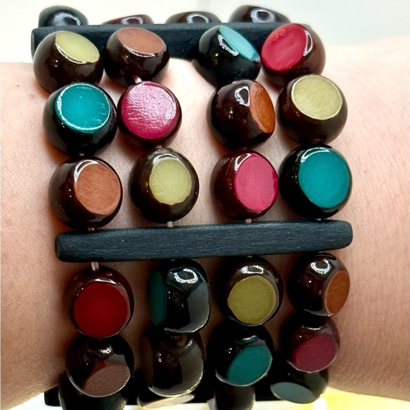 Vintage Natural Wood Bead Stretch Bracelet – Earthy Bohemian Style - Picture 5 of 5